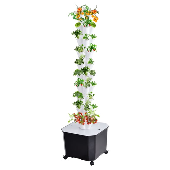 50 Plant Hydroponic Growing Tower, 10-Tier Indoor Outdoor Garden Planter System with Water Circulation, Automatic Watering for Indoor Outdoor Gardening