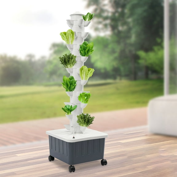 50-Plant Vertical Vegetable Plant Tower Hydroponics Growing Box Kit 10W White