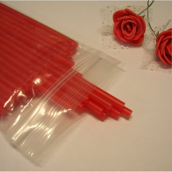 50 Plastic 6"x 5/32" (4mm) Red Lollipop Sticks for Cake Pops or Lollipop Candy