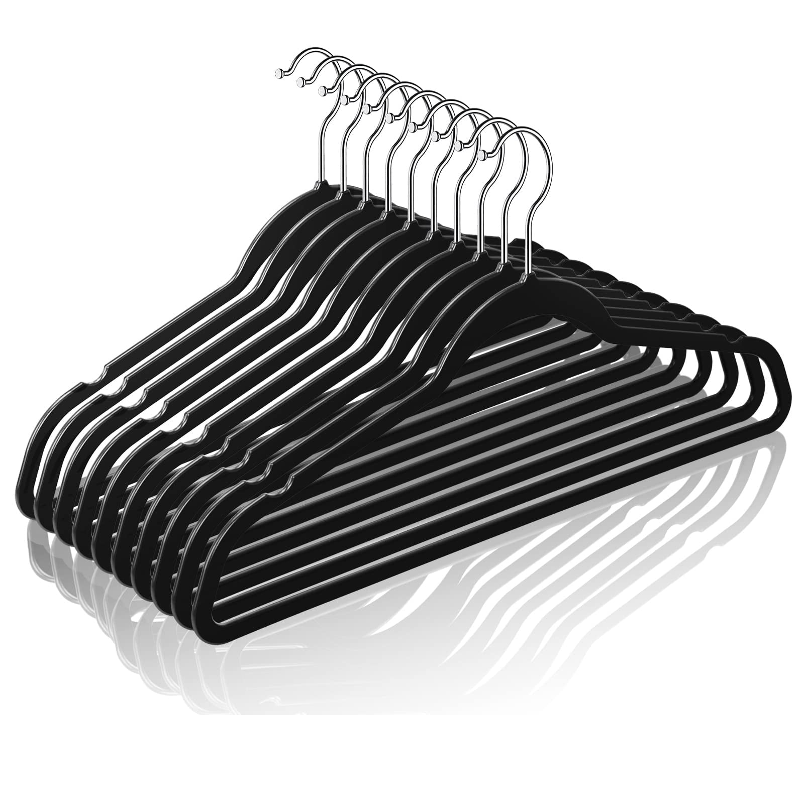 50 Plastic Hangers 17.7 Inch - Non-slip  Space Saving Closet Organizers Heavy Duty Slim For Pants Shirts Coats (black Ultra Thin & Durable)