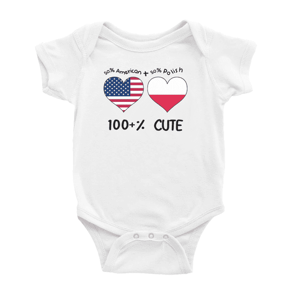 50% Polish + 50% American = 100+% Cute Baby Bodysuit Baby Clothes (White, 12-18 Months)