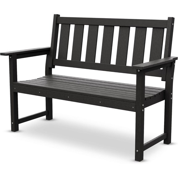 50" Poly Lumber Outdoor Bench, 2-Person HDPE Weatherproof Patio Garden Bench with 800 lbs Weight Capacity, Multi-Purpose Design Ideal for Porch, Backyard, Lawn, Park, Balcony and School (Black)