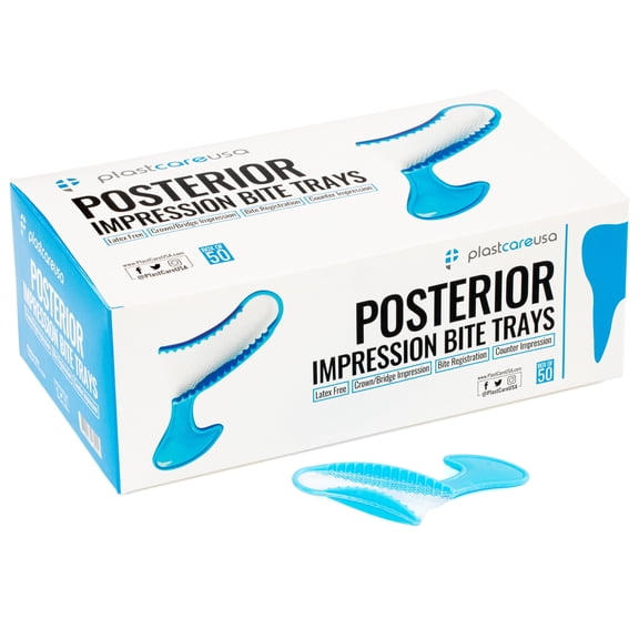 50 Posterior Disposable Impression Bite Trays for Teeth Molds (Blue)