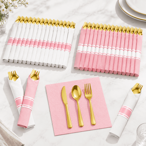 50 Pre-rolled Pink White Plasticware Set - Walmart.com