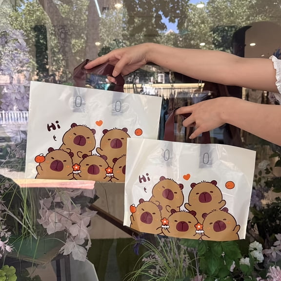 50 Premium Reusable Plastic Gift Bags - Elegant Capibara Design for Weddings, Birthdays, Corporate Events - Small Business and Party Supplies | Capybara Pattern Bags | Easy Carry Handles