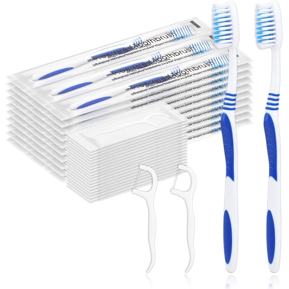 50 Prepasted Disposable Toothbrushes with Dental Floss Individually Wrapped Pre Pasted Toothbrushes Soft Bristle Travel Tooth Brush Single Use Wrapped for Hotel, Camping, Travel, Homeless