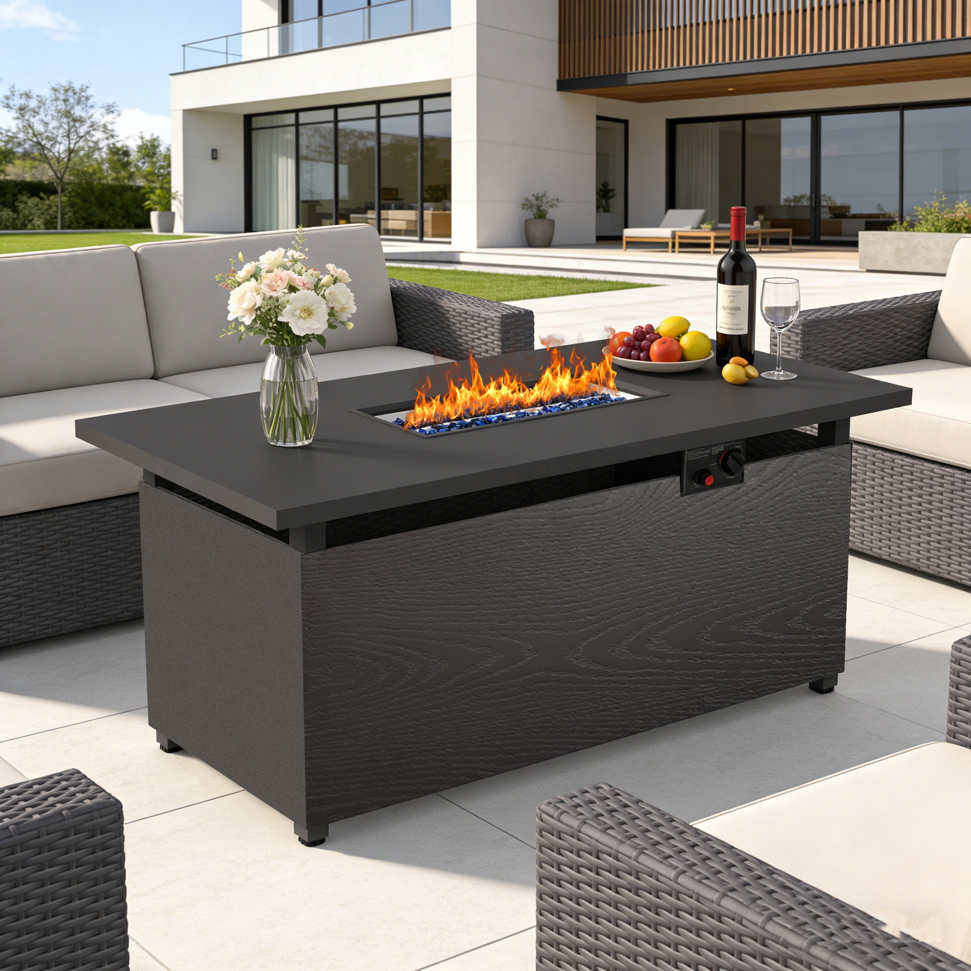 50'' Propane Fire Pit, 50,000 BTU Auto-Ignition Gas Fire Pit Table, Outdoor Fire Tables with Lid for Outside, Garden, Backyard