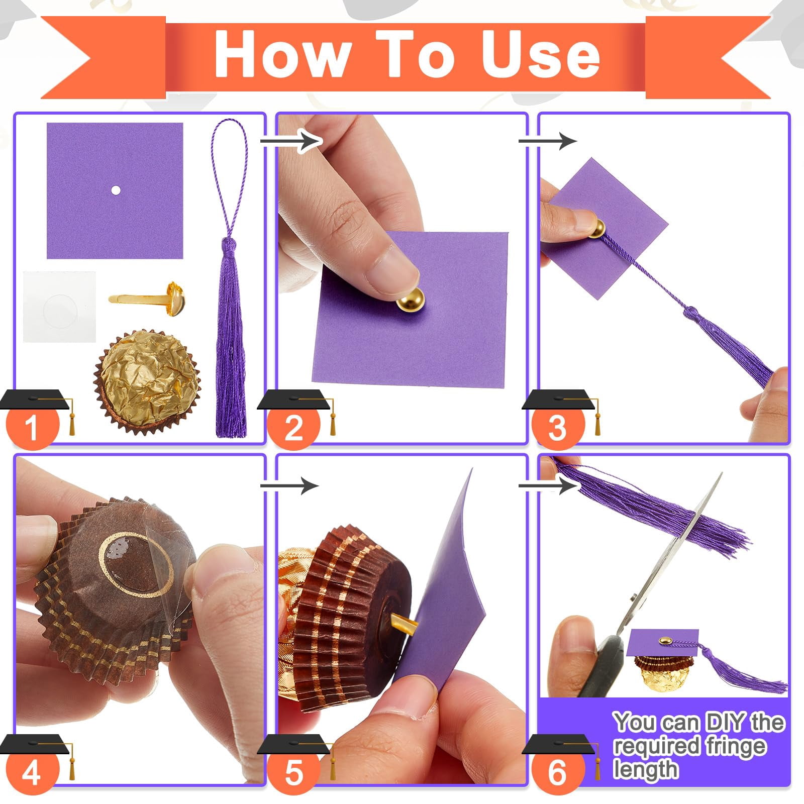 50 Purple Graduation Cap Cupcake Toppers Chocolate Mini Decor for Theme Parties