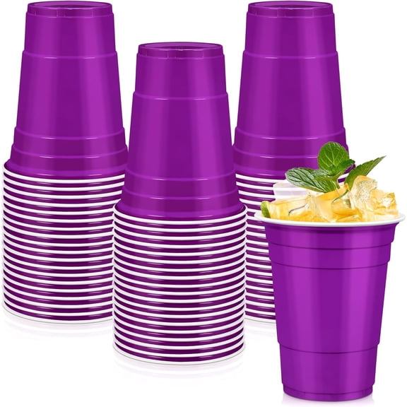50 Purple Plastic Cups, 16 oz Disposable Cups, Drinking Cups For Birthday Party, Graduation, Mothers Day, Halloween
