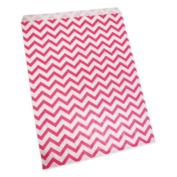 50 Qty 8.5" x 11" Decorative Flat Paper Gift Bags - Pink Chevron Pattern on White Kraft Bags - for Sales/Treats/Parties Cookies/Gifts - N'icePackaging