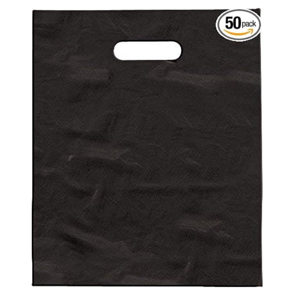 - 50 Qty Black 20" x 20" Patch Handle Plastic Tote Bags - for Merchandise/Store Supply/Gorcery/Clothing