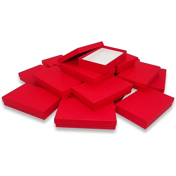50 Qty - Macaw-Red Kraft Cotton Filled Gift Boxes - Size 5 7/16" x 3 1/2" x 1" - USA Made - Holidays/Birthdays/Sales/Storage/Display/Travel - N'icePackaging