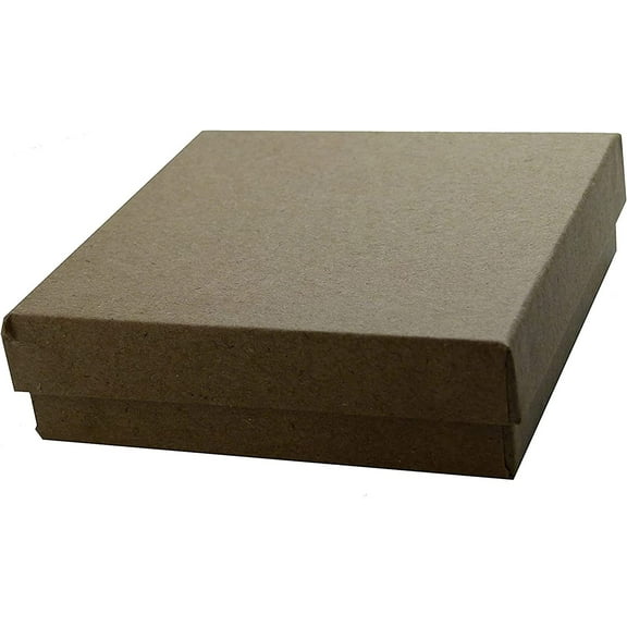 50 Qty - Natural-Kraft Cotton Filled Gift Boxes - Size 3 1/2" x 3 1/2" x 7/8" - USA Made - Holidays/Birthdays/Sales/Storage/Display/Travel - N'icePackaging