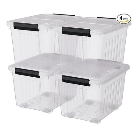 50 Quart Clear Large Storage Totes with Wheels, Plastic Storage Box with Lid, 4-Pack