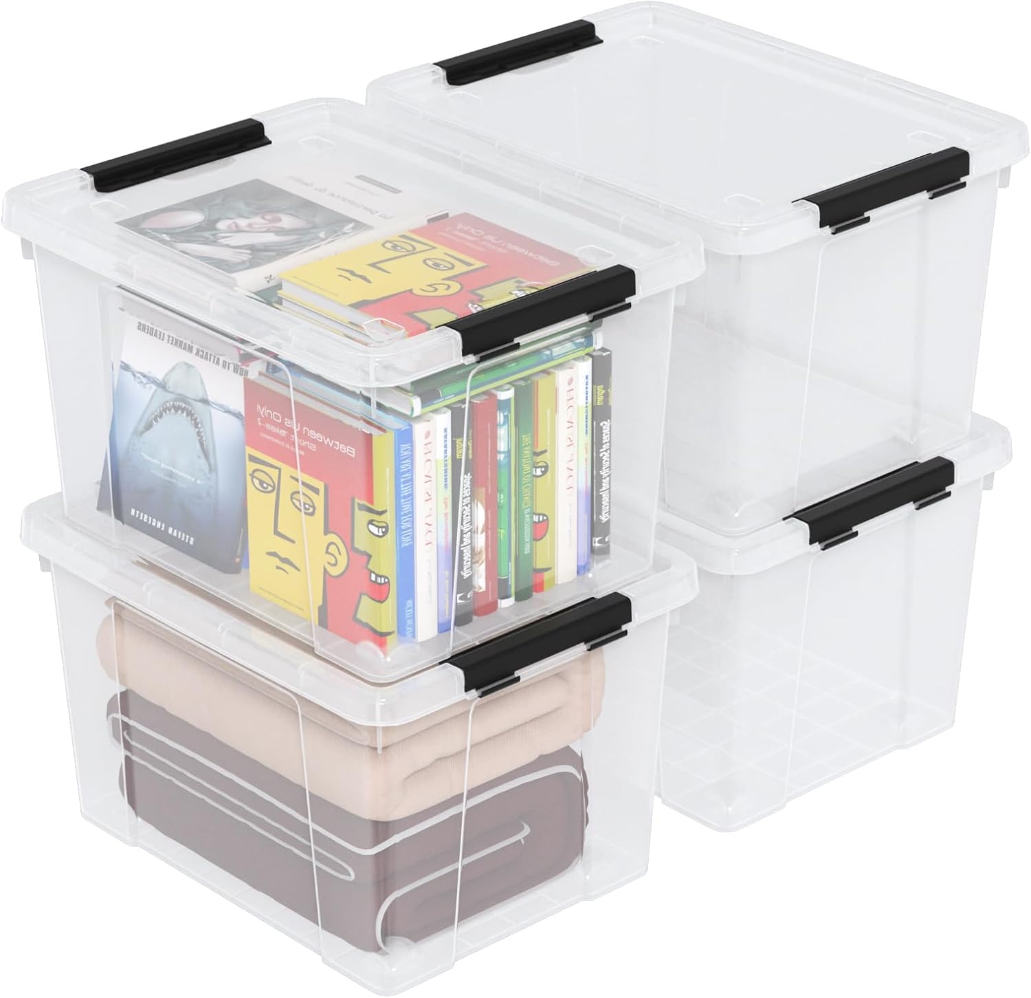 Latching Methods For Boxes 50 Quart Clear Latching Storage Box Bins, 4 Packs, Large Plastic ...