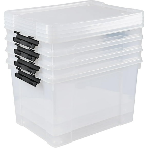 50 Quart Clear Latching Storage Box Bins, 4 Packs, Large Plastic Storage Boxes with Wheels
