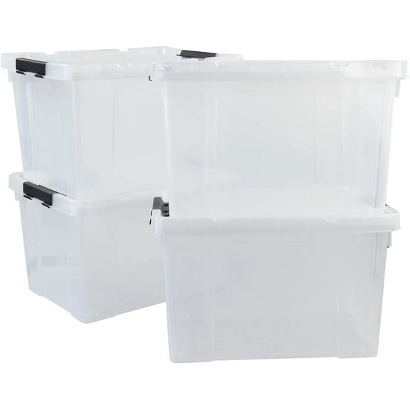50 Quart Clear Storage Containers with Lid/Wheels, Large Rolling Stackable Box, 4 Packs
