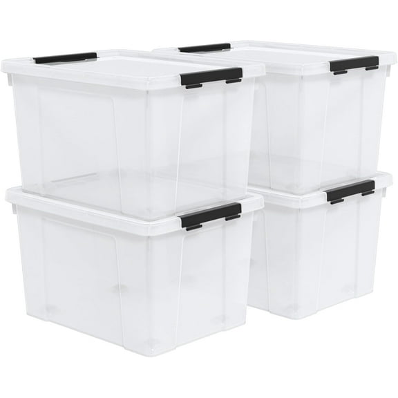 50 Quart Large Clear Storage Box with Wheels, 4-Pack Clear Plastic Storage Bin with Lids