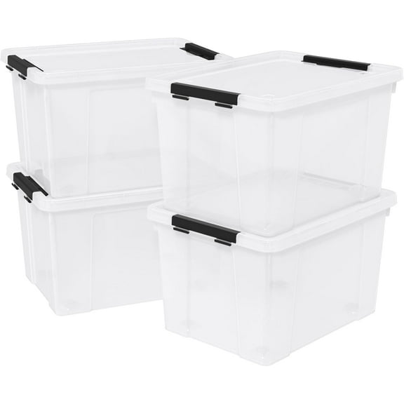 50 Quart Large Storage Box, Clear Plastic Storage Bin with Wheels, 4-Pack