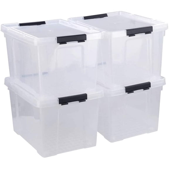 50 Quart Plastic Storage Container with Wheels, Clear Large Storage Bin, 4 Packs