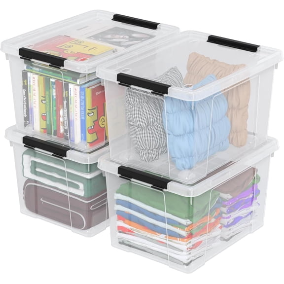 50 Quart Plastic Storage Container with Wheels, Clear Large Storage Bin, 4 Packs