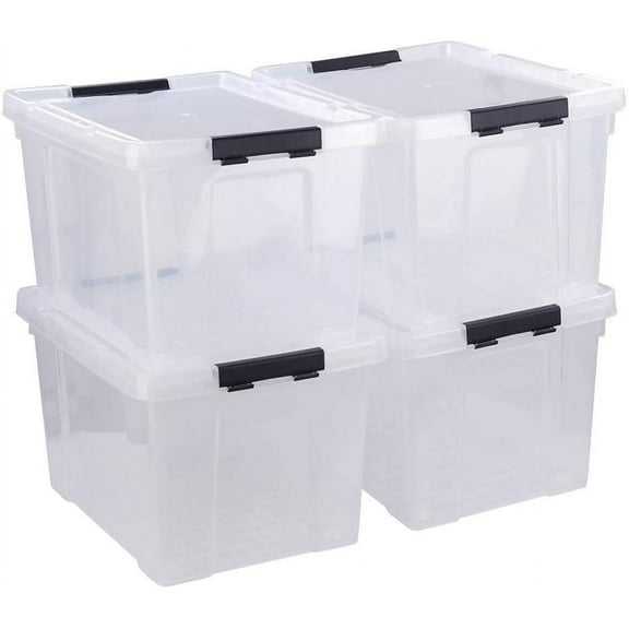50 Quart Plastic Storage Container with Wheels, Clear Large Storage Bin, 4 Packs