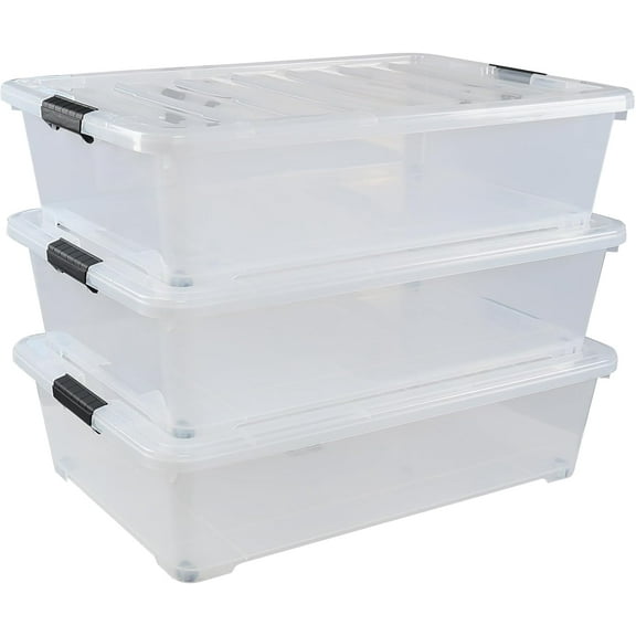 50 Quart Plastic Under Bed Storage Containers with Wheels, 3 Packs Large Rolling Under Bed Storage Bin Box