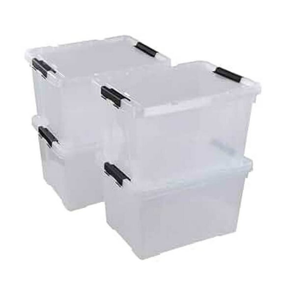 50 Quart Rolling Storage Bins (4 Pack) - Clear Plastic Storage Containers with Lids & Wheels - Heavy Duty Tote Organizer for Clothes, Toys, Holiday Decorations