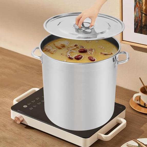50 Quart Stainless Steel Pot with Lid, Heavy Duty Large Stock Pot, Soup Pot, Commercial Cooking Pot Induction Gas Electric Ceramic Glass Halogen Stoves Compatible for Kitchen Restaurant