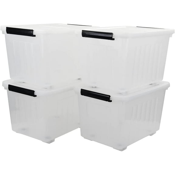 50 Quart Storage Boxes with Wheels, Large Plastic Storage Tote Bins Set of 4