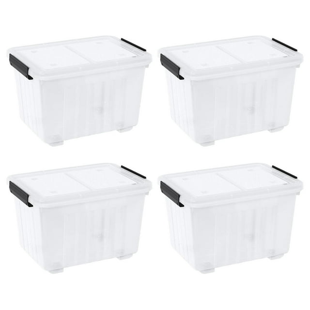 50 Quarts Plastic Storage Boxes, Large Clear Bins with Lids and Wheels Set of 4 50qt