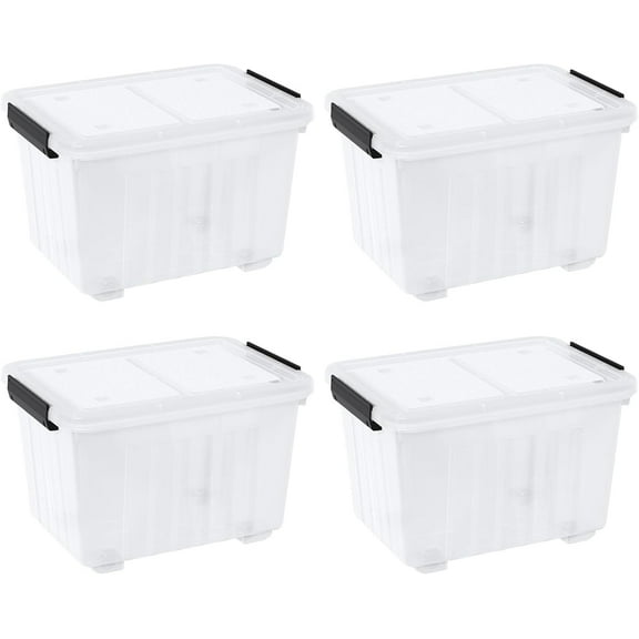 50 Quarts Plastic Storage Boxes, Large Clear Bins with Lids and Wheels Set of 4