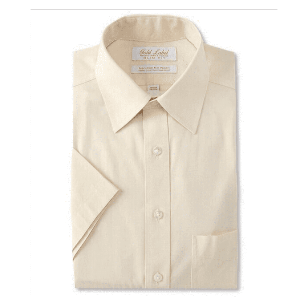 $50 ROUNDTREE and YORKE Gold Label Short Sleeve Solid Shirt Cotton Ivory 19  TALL - Walmart Business Supplies