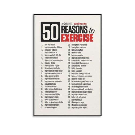 50 Reasons to Exercise Poster Workout Canvas Wall Art Aesthetic Decorative Painting Living Room Restaurants, Pool Hallsstyle