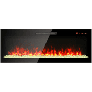 50" Recessed Wall-Mounted Electric Fireplace, Tempered Glass, Multi-Color Flame, LED Light, Remote