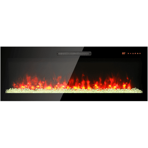 50" Recessed Wall-Mounted Electric Fireplace, Tempered Glass, Multi-Color Flame, LED Light, Remote