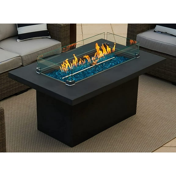 50" Rectangular Concrete Smokeless Fire Pit for Patio, Table W/ Glass Guard and Crystals in Gray (50" Rectangular Gray, High Desert)