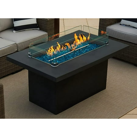 50" Rectangular Concrete Smokeless Fire Pit for Patio, Table W/ Glass Guard and Crystals in Gray (50" Rectangular Gray, Onyx Black)