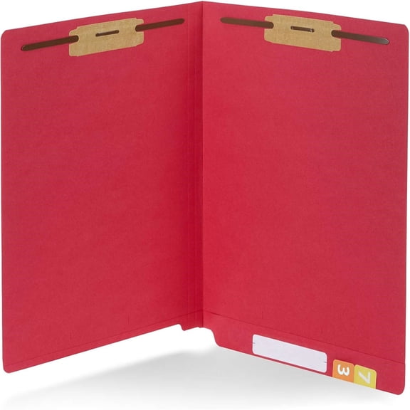 50 Red End Tab Fastener File Folders - Reinforced Straight Cut Tab - 2 Prongs to Organize Files, Receipts, Office Reports, and More - Letter Size, Red, 50 Pack