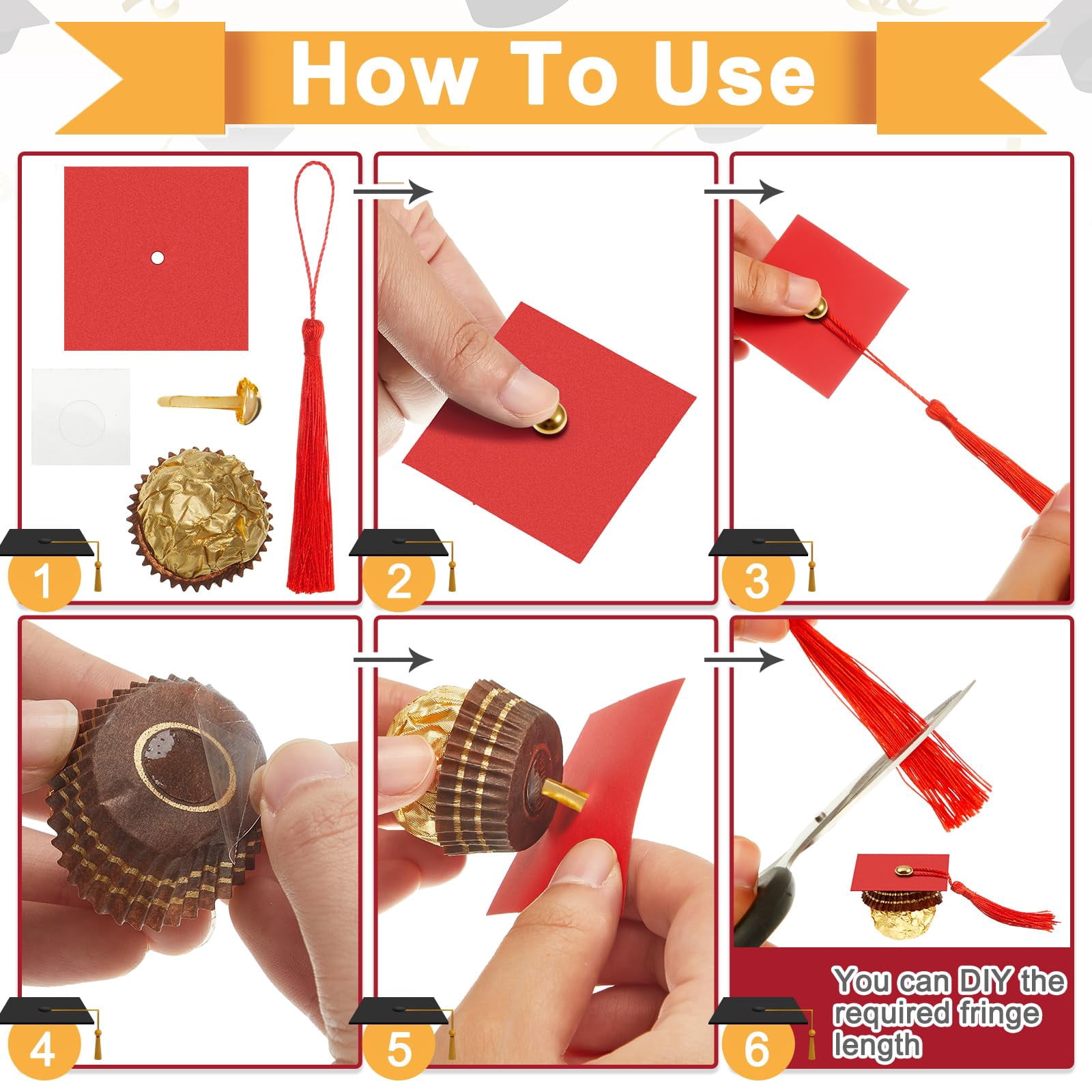 50 Red Graduation Cap Cupcake Toppers Mini Chocolate Decor for Themed Parties