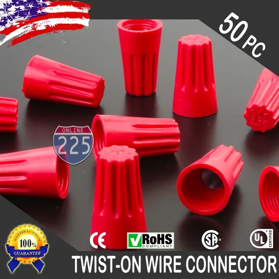 (50) Red Twist-On Wire Connector Connection Nuts 18-10 Gauge Barrel Screw Us