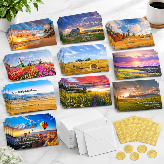 50 Religious Thinking of You Bulk Greeting Cards with Scripture Verses and Envelopes