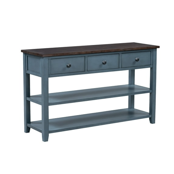 50" Retro Console Table with Two Open Shelves for Living Room, Traditional Design Sofa Sidetable with Three Drawers and Bottom Shelf for Entryway Hallway, Buffet Cabinet for Entrance, Restaurant