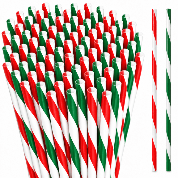 50 Red Green Striped Reusable Straws, 9 Inch Plastic Christmas Straws , Dishwasher Safe 25 Red + 25 Green Striped Tumbler Straws for Christmas, Birthday, Mason Jars, Cocktails, Iced Coffee, Parties
