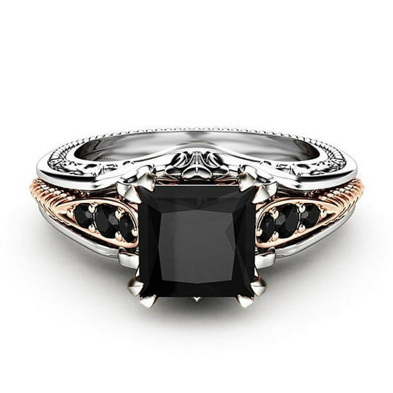 Up to 50% off Rings for Women 925 Sterling Silver Fashion Women Copper Rings Black Gemstone Jewelry Wedding Rings Size 6-10 Gifts for Family on Clearance