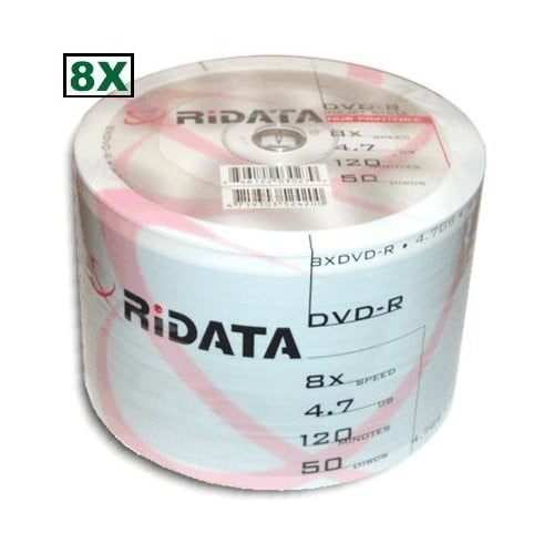 50 Ritek Ridata 8X DVD-R 4.7GB White Inkjet Hub Printable