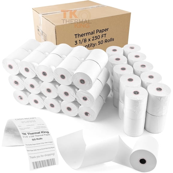 (50 Rolls) 3 1/8" x 230' Thermal Paper, POS Receipt Paper for Retail Business Cash Register, Fits Most Credit Card Terminal Point Of Sale