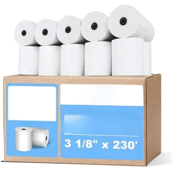 (50 Rolls)3 1/8 x 230 Thermal Paper Receipt Rolls, Smooth Printing for POS Systems, Cash Registers, Restaurants & Retail Printers, 55 GSM. BPA-Free$$Office