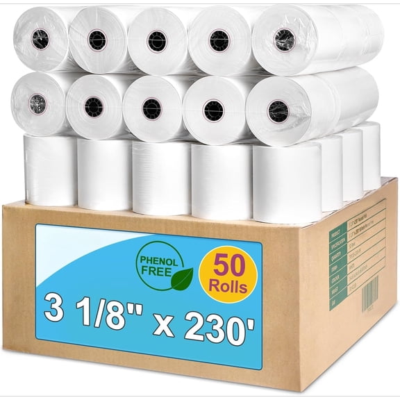 50 Rolls 3 1/8 x 230 Thermal Paper Rolls, BPA BPS Phenol Free, for POS Systems and Credit Card,Thermal Printer Paper, Receipt Paper Tape