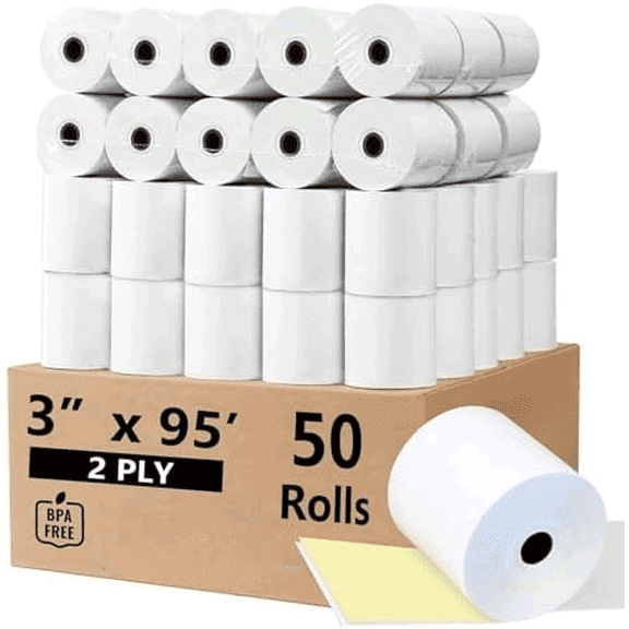 50 Rolls3x95 2 Ply Kitchen Printer Paper for Star SP700, Carbonless Register Rolls White/Yellow Receipt Paper POS Cash Register$$Office